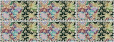 Raster deseni. Raster illüstrasyonu. Patlayan çiçekler soyut olarak yerleştirilmiş. Tarafsız renklerde bahar çiçekleri..