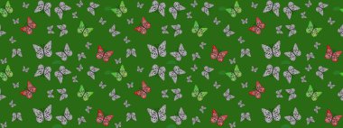 Kıyafetler, erkekler, kızlar ve duvar kağıtları için soyut çizim kalıbı. Kelebekli Raster. Yeşil renkli illüstrasyon. Raster..