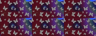 Sonsuz. Giysi kumaşı için böcek dokusu parçası tekrarlanıyor. Raster illüstrasyonu. Kahverengi üzerine güzel bir kelebek kumaşı çizimi. Bahar Kelebeği teması. Çizim, karalama, karalama.