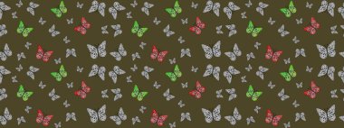 Raster illüstrasyonu. Yeşil renkli sanat kelebekleri. Renkli kelebeklerin eskiz geçmişi. Koleksiyon Defteri için Resim.