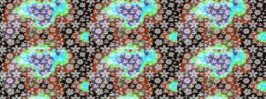 Modern çiçek arkaplanı. Moda baskıları için zarif bir şablon. Halk tarzı. Parlak renkli çiçekleri ve kahverengi yaprakları olan harika bir çiçek deseni..