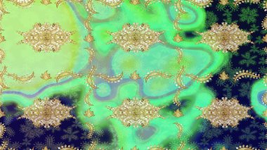 Soyut bir arkaplan çiz. Oriental raster klasik yeşil ve altın desenli. Raster illüstrasyonu.