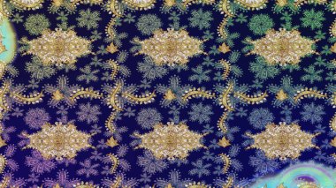 Altın elementlerle mavi renklerde altın desen. Klasik klasik klasik arka plan. Geleneksel oryantasyon süsü. Klasik Raster altın desenini çiz.