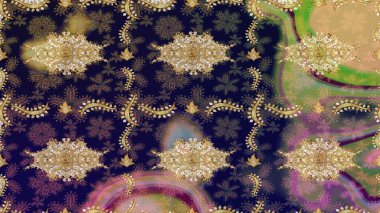 Paisley 'ler zarif çiçek desenli eskiz arka plan duvar kâğıdı çizimi klasik stil, modern 3D çizgili sanat eseri altın ve gri desenli çiçek yaprakları ve süslemeleri..