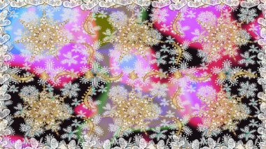 Damask altın soyut çiçek gri renklerde pürüzsüz desen. Raster illüstrasyonu. Süsleme.