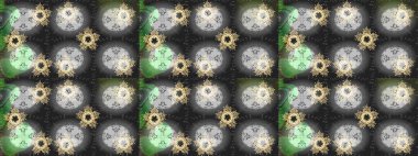 Gri, yeşil ve altın elementli nötr renkler üzerine çizim. Raster oryantal süs. Altın deseni çiz.