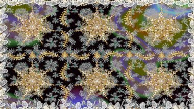 Gri renkli ve altın elementli altın desenli. Arkaplan, kumaş, altın duvar kağıdı. Düz elle çizilmiş klasik koleksiyon. Raster altın pürüzsüz desen.