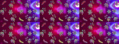 Düz dizayn. Grafiksel element dekorasyonu. Kar Tanesi Mozaik ikonu. Mor, kırmızı ve menekşe rengi kar tanecikleri. Raster illüstrasyonu. Sembol kışı, donmuş, Noel, yeni yıl tatili.