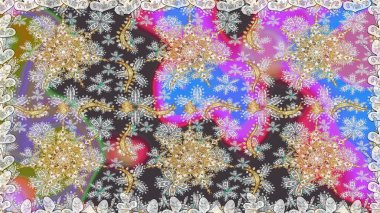 Raster altın desen. Altın elementli gri renkler. Doğu tarzı arabesk. Raster illüstrasyonu. Kusursuz altın desenli bukleler..