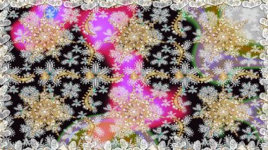 Doku arka planında altın duvar kâğıdı. Gri renklerdeki altın element. Barok tarzında altın çiçekli süs. Damask kusursuz yinelenen arkaplan.