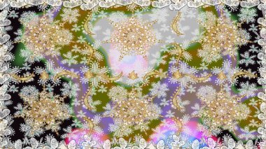 Kusursuz altın desen. Raster altın çiçek süsü brokar kumaş ve cam desenli. Altın elementli gri renkler. Çiçek desenli altın metal..