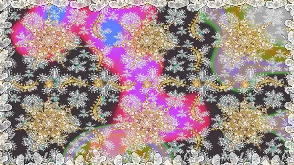 Kart, duvar kağıdı, ambalaj ve tekstil için klasik tasarım. Klasik çiçek dokusu. Raster illüstrasyonu. Altın şablon. Gri renkli Royal retro. Kusursuz desenli altın elementler.