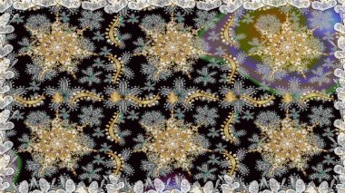 Süslü raster dekorasyonu. Barok tarzında duvar kağıdı tasarımı için kusursuz damaske deseni arkaplanı. Altın elementlerle gri renklerde altın desen.