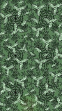 Raster illüstrasyonundaki çiçek desenli çizim. Yeşil renkte çiçekler.
