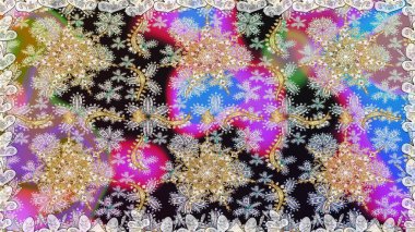 Damask altın soyut çiçek nötr renklerde pürüzsüz desen. Süslü dekorasyon. Raster illüstrasyonu.