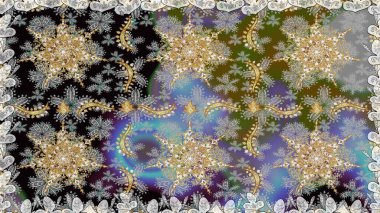 Raster oryantal süs. Gri renkli ve altın elementli altın desenli. Kusursuz altın desen.