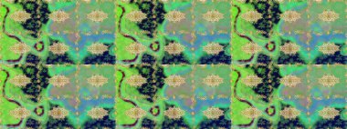 Altın karalama fantezi yapraklarından ve yeşil renkli çiçeklerden Raster soyut çiçek çelengi. El yapımı dekoratif çerçeve, albüm kapağı, tebrik kartı, klasik Art deco tarzı.