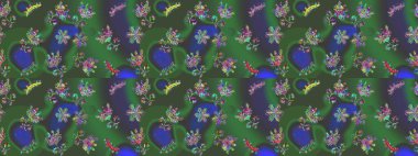 Yeşil, mor ve mavi renkli kristal kar taneleri. Raster illüstrasyonu.