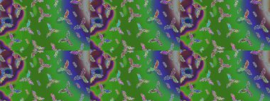 Düşen Noel stili kar taneleri. Kar taneleri, kar yağışı. Renkli bir arkaplanda güzel, yeşil, mavi ve mor kar taneleri. Görüntü.