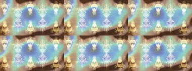 Eskiz geçmişi. Kumaş, tekstil, duvar kağıdı baskısı için. Renkli desenli eskiz deseni, nötr, mavi ve bej çiçekler ve dekoratif elementler. Eski usul. Raster illüstrasyonu.