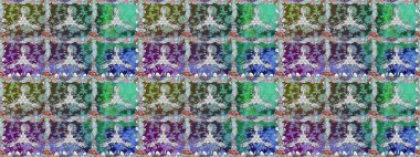 Çok yeşil zarif küçük çiçekler ve yeşil renkli komik böcekler, raster desen, illüstrasyon.