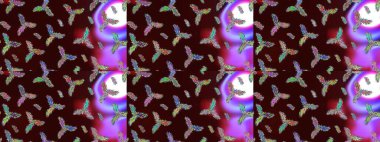 Sihirli kahverengi, mor ve yeşil tatil soyut arka plan yıldız ve düşen kar taneleri. Raster illüstrasyonu. Noel kahverengisi, menekşe ve yeşiller.