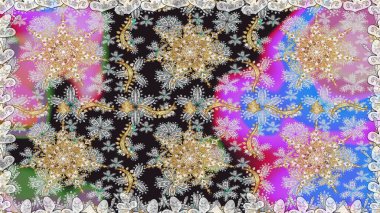 Damask altın soyut çiçek gri renklerde pürüzsüz desen. Raster illüstrasyonu. Süsleme.