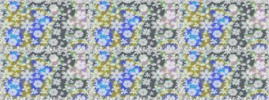 Raster Illustrasyon 'da moda olmayan çiçek deseni. Gri renkli çiçekler. Düz Çiçek Elementleri Tasarımı. Renkli Yaz Temalı Kusursuz Arkaplan.