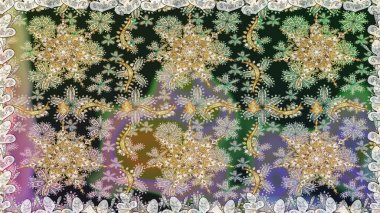 Kusursuz damaske klasik altın desen. Raster illüstrasyonu. Gri renkler ve altın elementler üzerinde altın pürüzsüz desen. Tekrarlayan ögelerle soyut arkaplan Raster.