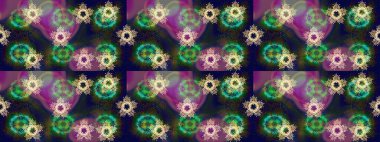 Sihirli gri, yeşil ve mor tatil soyut arka plan yıldız ve düşen kar taneleri. Raster illüstrasyonu. Noel grisi, yeşil ve morlar.