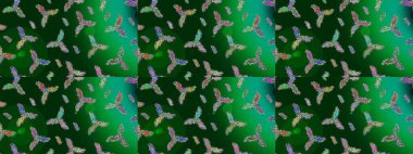 Noel ve yeni yıl moda baskıları için tatil tasarımı. Raster illüstrasyonu. Mavi, yeşil ve nötr renkler. Kar tanelerinin soyut arkaplanlı Noel deseni.