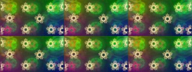 Yeşil, mavi ve kahverengi renkli suluboya kar taneleri. Kışın sembolü. Güzel dekorasyon. İllüstrasyon kar tanesi.