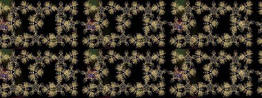 Kar tanelerinin soyut arkaplanlı Noel şablonu. Siyah ve kahverengi kar taneleri. Raster illüstrasyonu. Renkler. Noel ve Yeni Yıl moda baskıları için tatil tasarımı.