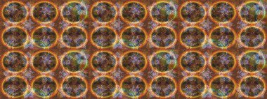 Renkli arka planda izole kar taneleri. Raster illüstrasyonu. Kar taneleri radyal kahverengi, turuncu ve nötr renkler.