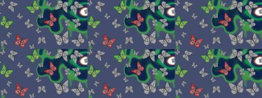 Kelebek, kanat, neon renkli yaratıcı raster arka plan. Moda tarzı. Kızlar, erkekler, elbiseler, duvar kağıtları için soyut çizim kalıbı. Tekstil ve kumaş için komik kelebek deseni.