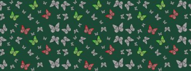 Doğadaki güzellik. Raster. Yeşil arka planda uçan güzel kelebek. Kumaş, tekstil, baskı ve davetiye örnekleri. Çizim deseni.