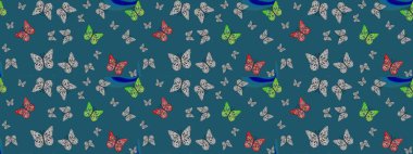 El çizimi, suluboya desenli kelebeklerin çizimi. Klasik tarzda hem de. Mavi renkli illüstrasyon. Raster illüstrasyonu.