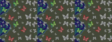 Raster illüstrasyonu. Dekoratif stil. Yetişkin ve büyük çocuklar için boyama kitabı. Renkli sayfa dekoratif kelebeği. Soyut renkli arkaplan. Çizim.