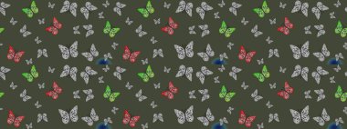 Çocuk kelebek çizim kalıbı. Yeşil renkli sanat kelebekleri. Raster. Kağıt, kumaş, ambalaj kağıdı ve duvar kağıdı tasarımı için sevimli bir arkaplan.