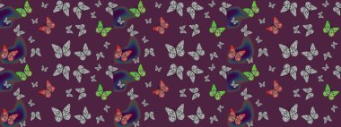 Raster çiçek desenli kelebek deseni. Kağıt, kumaş ve ambalaj için uygun. Kahverengi renkli illüstrasyon.