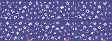 Mor renkler üzerine çiçek desenli çizim, el yapımı papatyalar, papatyalar. Tekrarlayan çiçek arkaplanı, zarif menekşe çiçek duvar kağıdı.