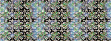 Raster illüstrasyonu. Güzel çiçekli kusursuz desen ve gri renkli yapraklar, suluboya çiçek deseni, duvar kağıdı, kart veya kumaş için fayanslı.