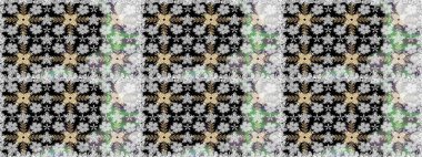 Gri renkli Asya tekstili. Raster illüstrasyonu. Çiçeklerle suluboya desenleri.