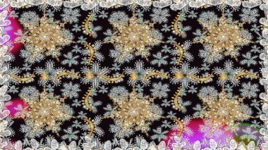 Altın kar taneleri basit, pürüzsüz desen. Kış sembolü, Mutlu Noeller, Mutlu yıllar 2019. Gri renkli Raster altın deseni. Soyut duvar kağıdı, ambalaj dekorasyonu.