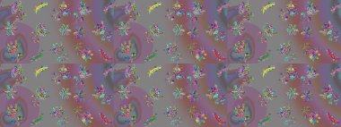 Çiçekli çiçek deseni, suluboya. Gri, mor ve nötr renkte çiçekler. Renkli bahar temalı eskiz desenleri. Düz Çiçek Elementleri Tasarım Raster illüstrasyonu.