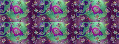 Kızılderili desenli desenli desenli şal deseni. Etnik Mandala süsü. Raster Henna dövme stili. Tekstil, tebrik kartı, boyama kitabı, telefon kılıfı baskısı için kullanılabilir.