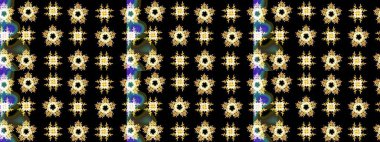 Raster illüstrasyonu. Renkler. Kar tanelerinin soyut arkaplanı olan şirin bir Noel arkaplanı. Siyah, sarı ve kahverengi kar taneleri. Noel ve Yeni Yıl moda baskıları için tatil tasarımı.