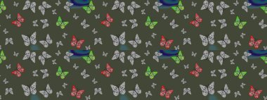 Kelebekli çizim şekli. Erkekler, kızlar, elbiseler, duvar kağıtları için soyut çizim kalıbı. Çizim, karalama, karalama. Raster illüstrasyonu. Sonsuz.