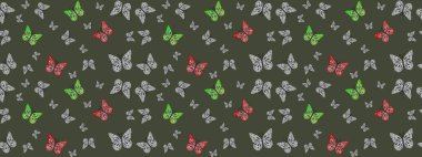 Soyut renkli güzel kelebek. Yeşil renklerin çizimi. Raster illüstrasyonu. Taslak arkaplan.