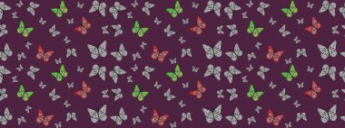 Kelebekli çizim şekli. Kumaş, kağıt, ambalaj kâğıdı ve duvar kağıdı tasarımı için hoş bir arka plan. Kahverengi.